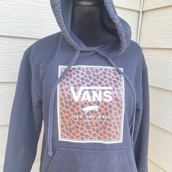 Vans hoodie sweatshirt, cheetah print, black, women's size XS - Picture 2 of 7
